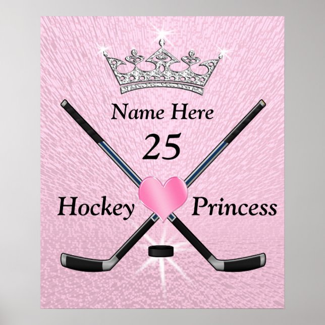 Personalised Hockey Posters for Girls, Princess (Front)