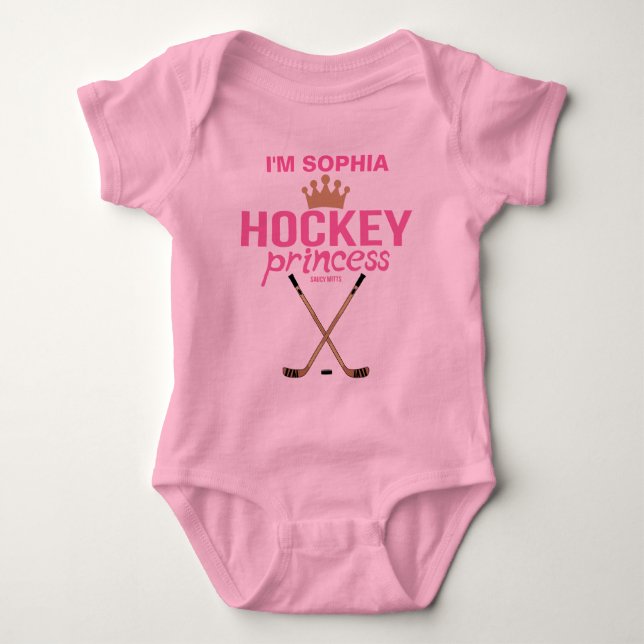 Personalised Hockey Princess Baby Girl Name Pink Bodysuit (Front)