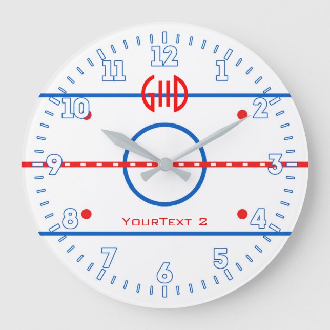 Personalised Hockey Rink Diagram on a Large Clock (Front)