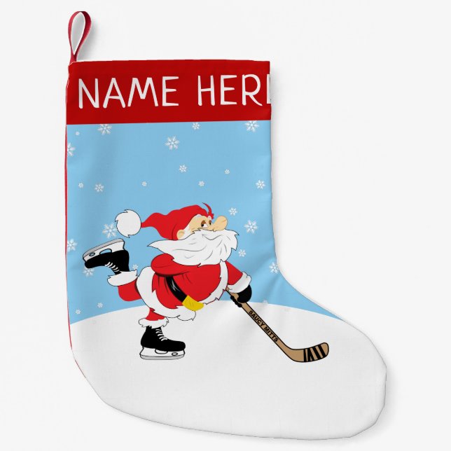 Personalised Hockey Santa Small Christmas Stocking (Front)