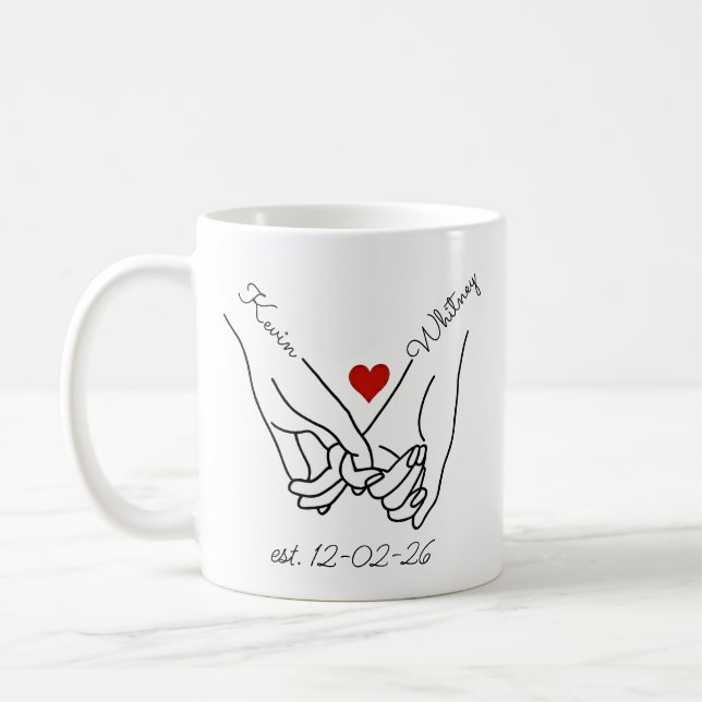 Personalised Holding Hands Couple Names & date Coffee Mug (Left)