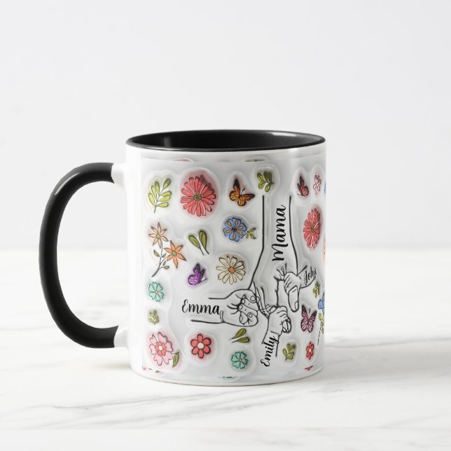 Personalised Holding Mum‘s Hand - 3 Children Mug (Left)