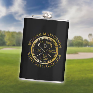 Personalised Hole in One Gold And Black Golf Flask