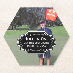 Personalised Hole In One Golf Photo and Stats Paper Coaster