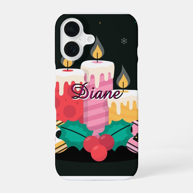 Personalised Holiday Candles iPhone Case Template  ("Glowing candles, holly berries, and your name in elegant script.)