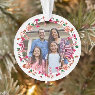 Personalised Holiday Candy Border Photo Ornament