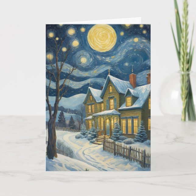 Personalised Holiday Card Starry Night Art Theme  (Front)