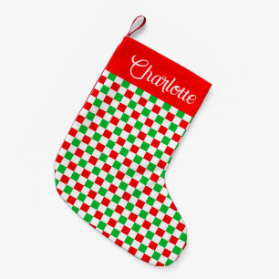 Personalised Holiday Chequered Pattern Red Green Small Christmas Stocking
