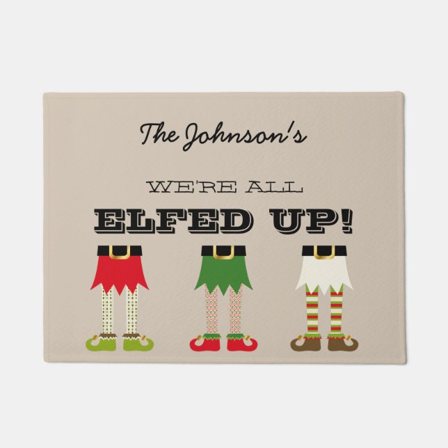 Personalised Holiday Chistmas Elves Elfed Up Doormat (Front)