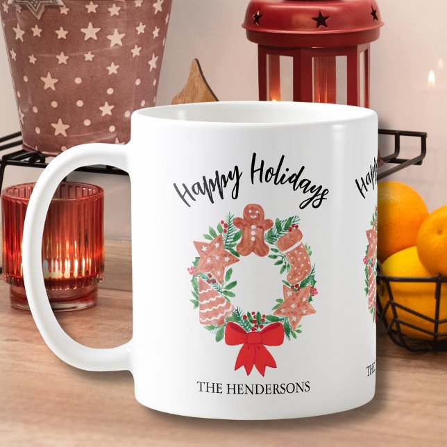 Personalised Holiday Cookies Christmas Wreath Coffee Mug (Creator Uploaded)