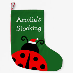 Personalised Holiday cute ladybird santa kids Small Christmas Stocking