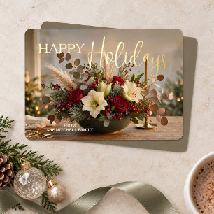 Personalised Holiday Floral Bouquet Photo Gold