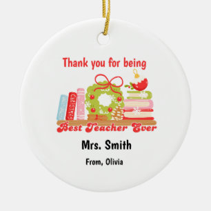 Personalised Holiday Gift for Educators Ceramic Ornament