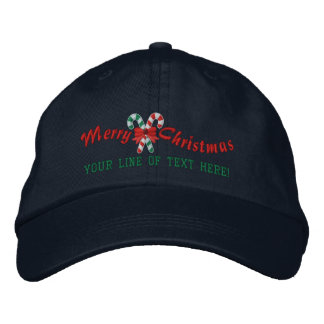 Personalised Holiday Greetings Candy Canes Embroidered Hat