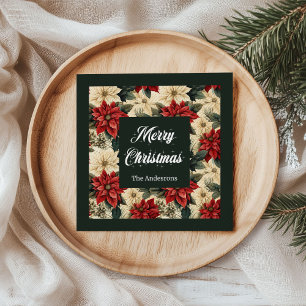 Personalised Holiday Napkins Red Poinsettia Print