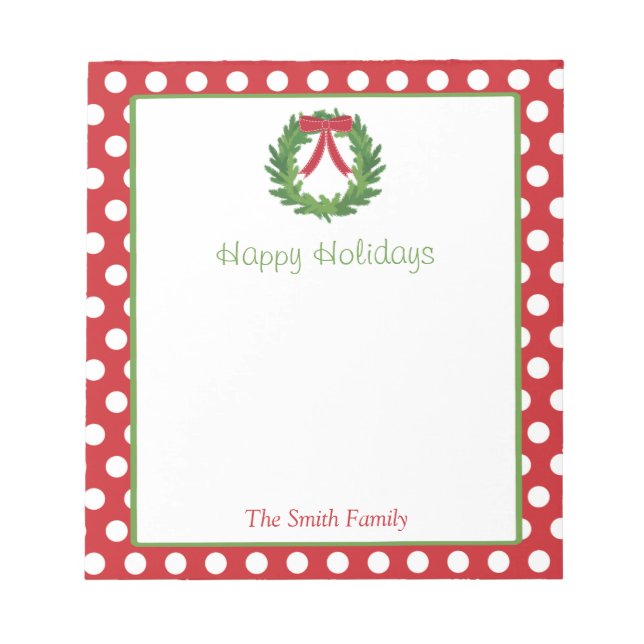 Personalised Holiday Notepad | Christmas Wreath (Front)