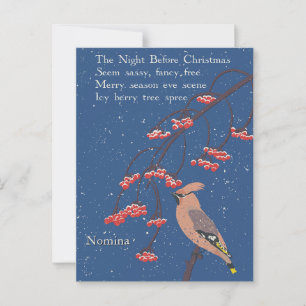 Personalised Holiday Poem Illustrated Waxwing Bird Postcard