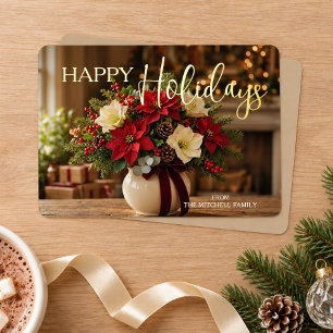 Personalised Holiday Poinsettia Bouquet Photo Gold