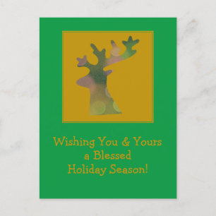 Personalised Holiday Reindeer Head Green Gold Postcard