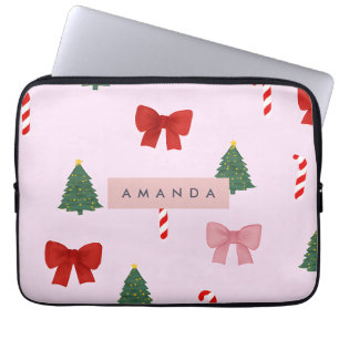Personalised Holiday Tree & Candy Cane Pattern Laptop Sleeve
