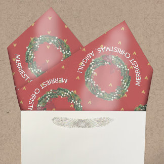 Personalised Holiday Wreath & Gold Hearts Tissue Paper