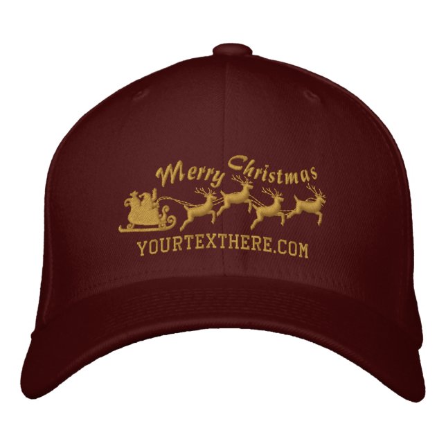Personalised Holidays Santa Sleigh Ride Scene Embroidered Hat (Front)