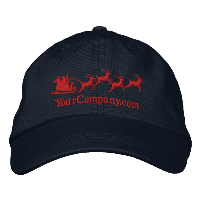 Personalised Holidays Santa Sleigh Ride Scene Embroidered Hat (Front)