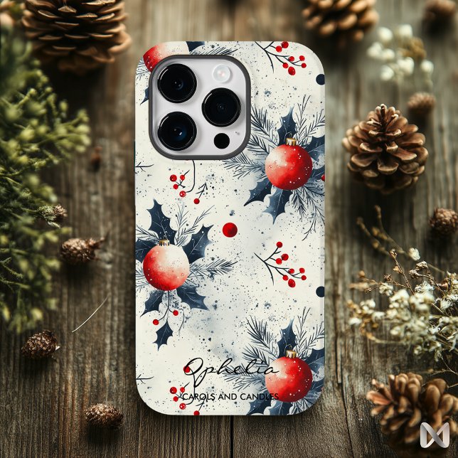 Personalised Holly and Ornaments Christmas Case-Mate iPhone Case (Creator Uploaded)