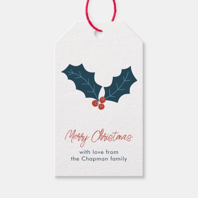Personalised Holly Berries Christmas Gift Tags (Front)