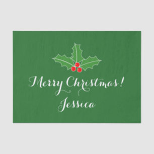 Personalised holly leaves Christmas tissue paper