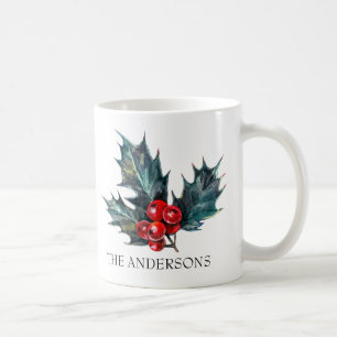 Personalised Holly Sprig Christmas Mug