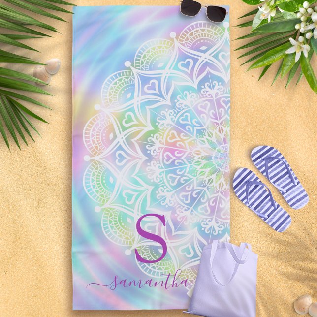 Personalised Holographic Pastel Unicorn Rainbow Beach Towel (Creator Uploaded)