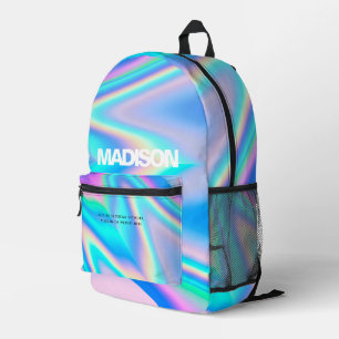 Personalised Holographic Rainbow Wave Name Printed Backpack