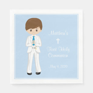 Personalised Holy Communion Brunette Boy Napkin