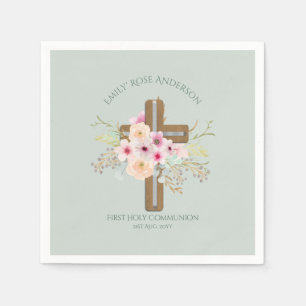 Personalised Holy Communion Floral Cross Napkin