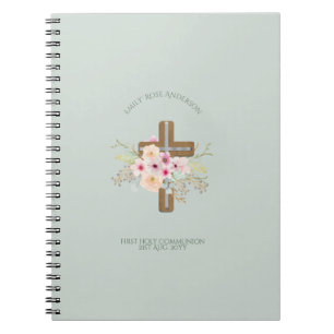Personalised Holy Communion Floral Cross Notebook