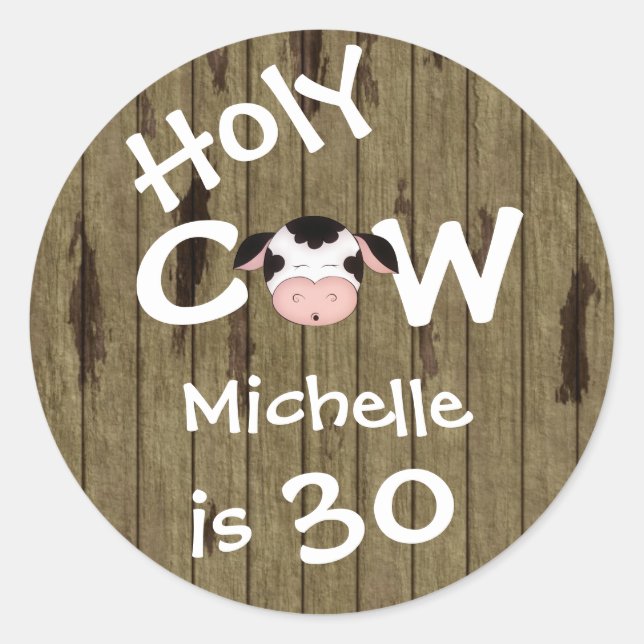 Personalised Holy Cow 30th Birthday Stickers (Front)