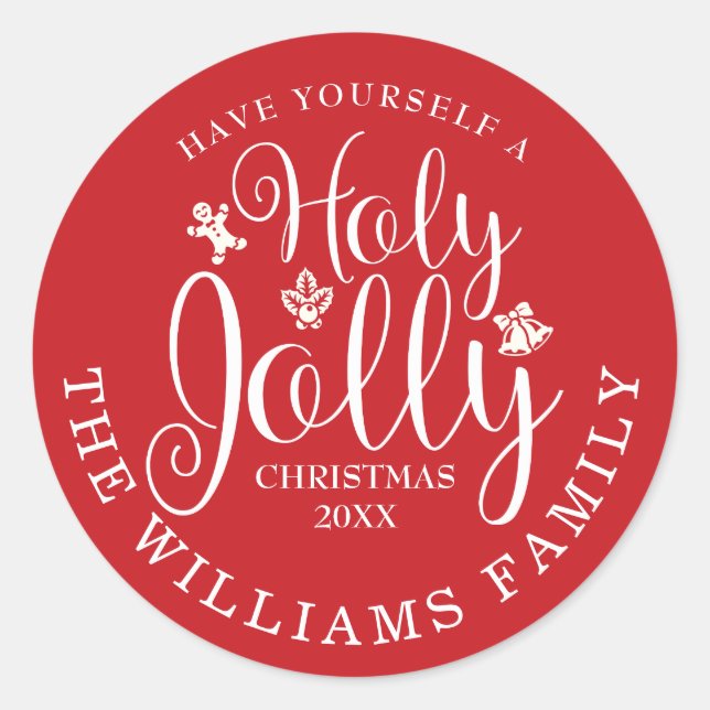 Personalised Holy Jolly Christmas Holiday Classic Round Sticker (Front)