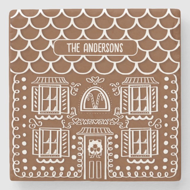Personalised Home for Christmas Gingerbread House Stone Coaster (Front)