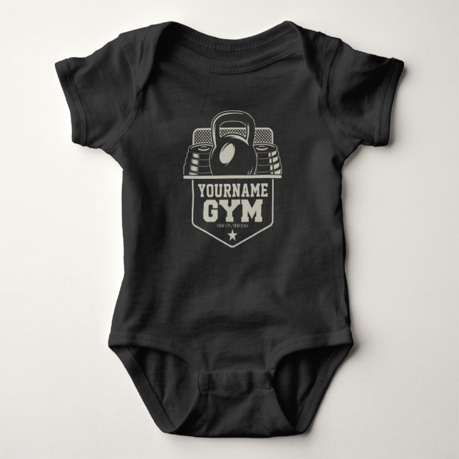 Personalised Home GYM Kettlebell Fitness Trainer  Baby Bodysuit (Front)