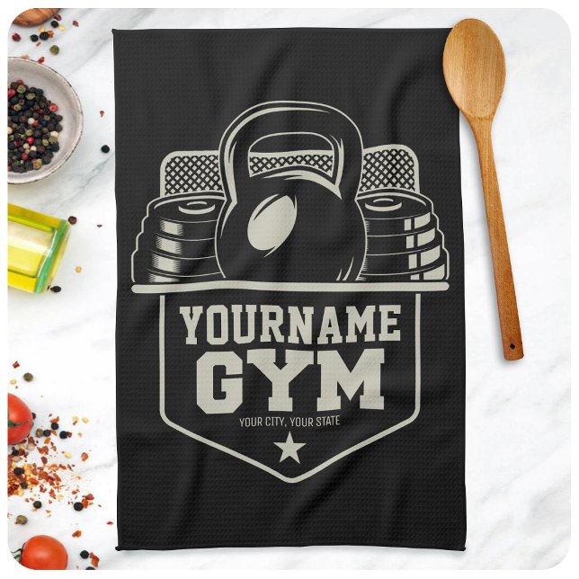 Personalised Home GYM Kettlebell Fitness Trainer  Tea Towel (Creator Uploaded)