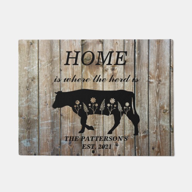 Personalised Home Is Where The Herd Is Doormat (Front)