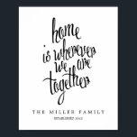 Personalised Home is Where We Are Family Keepsake Poster<br><div class="desc">A wonderful piece of modern wall decor that reads, "home is wherever we are together". Perfect for families, as housewarming present or gift for the newly married couple. Contemporary text boldly printed in black text with whimsical typography and personalised with family and established date, but can be customised to any...</div>
