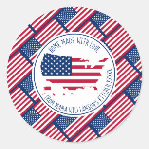 Personalised HOME MADE WITH LOVE America USA Flag Classic Round Sticker