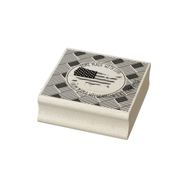 Personalised HOME MADE WITH LOVE America USA Flag Rubber Stamp (Stamp)