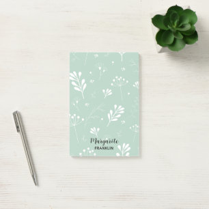 Personalised Home Office Soft Green Floral Post-it Notes