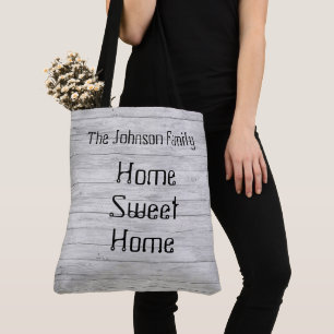 Personalised Home Sweet Home Grey Wood Look Tote Bag