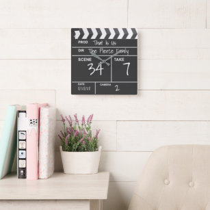 Personalised Home Theatre Custom Movie Clapboard Square Wall Clock