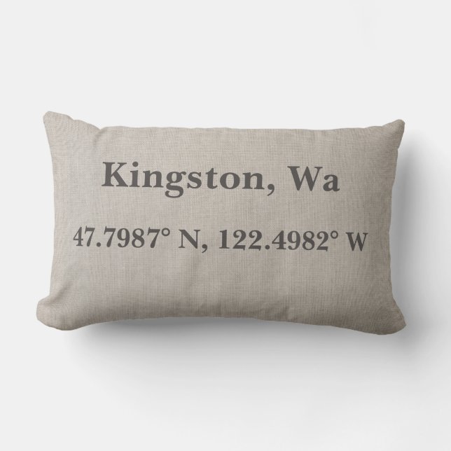 Personalised Home Town with Location Coordinates Lumbar Cushion (Front)