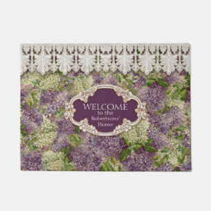 Personalised Home Vintage Lilacs n Lace Floral Doormat
